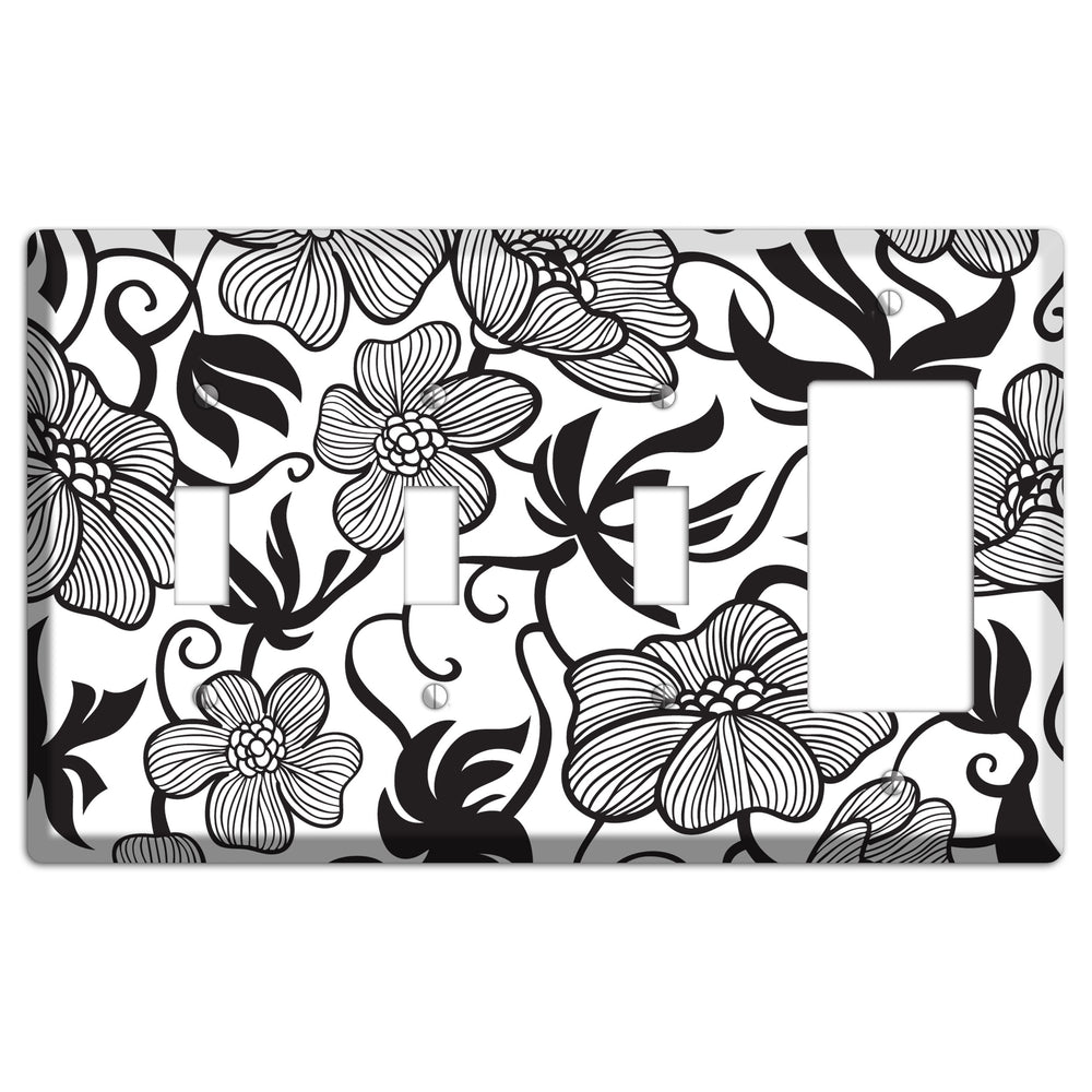 White with Black Tropical 3 Toggle / Rocker Wallplate