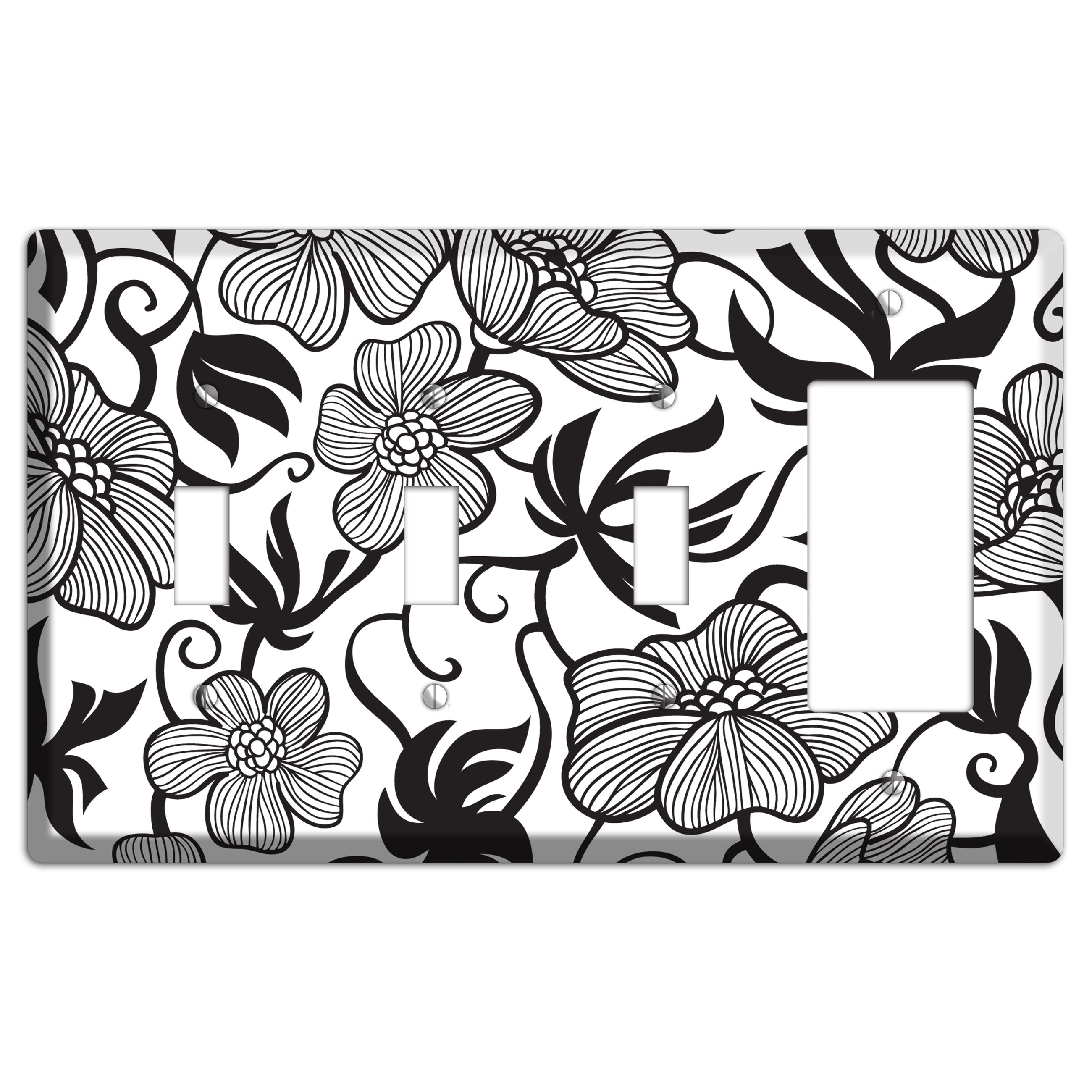 White with Black Tropical 3 Toggle / Rocker Wallplate