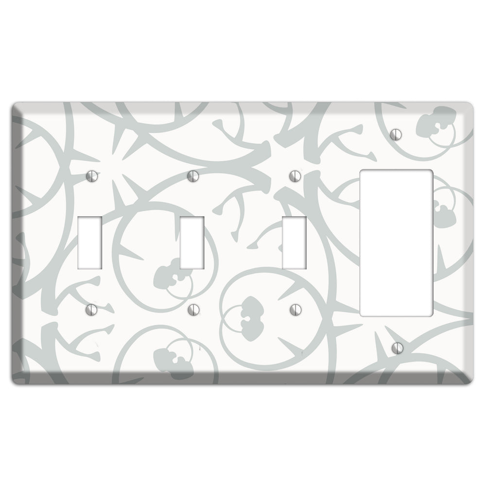 White with Grey Abstract Swirl 3 Toggle / Rocker Wallplate