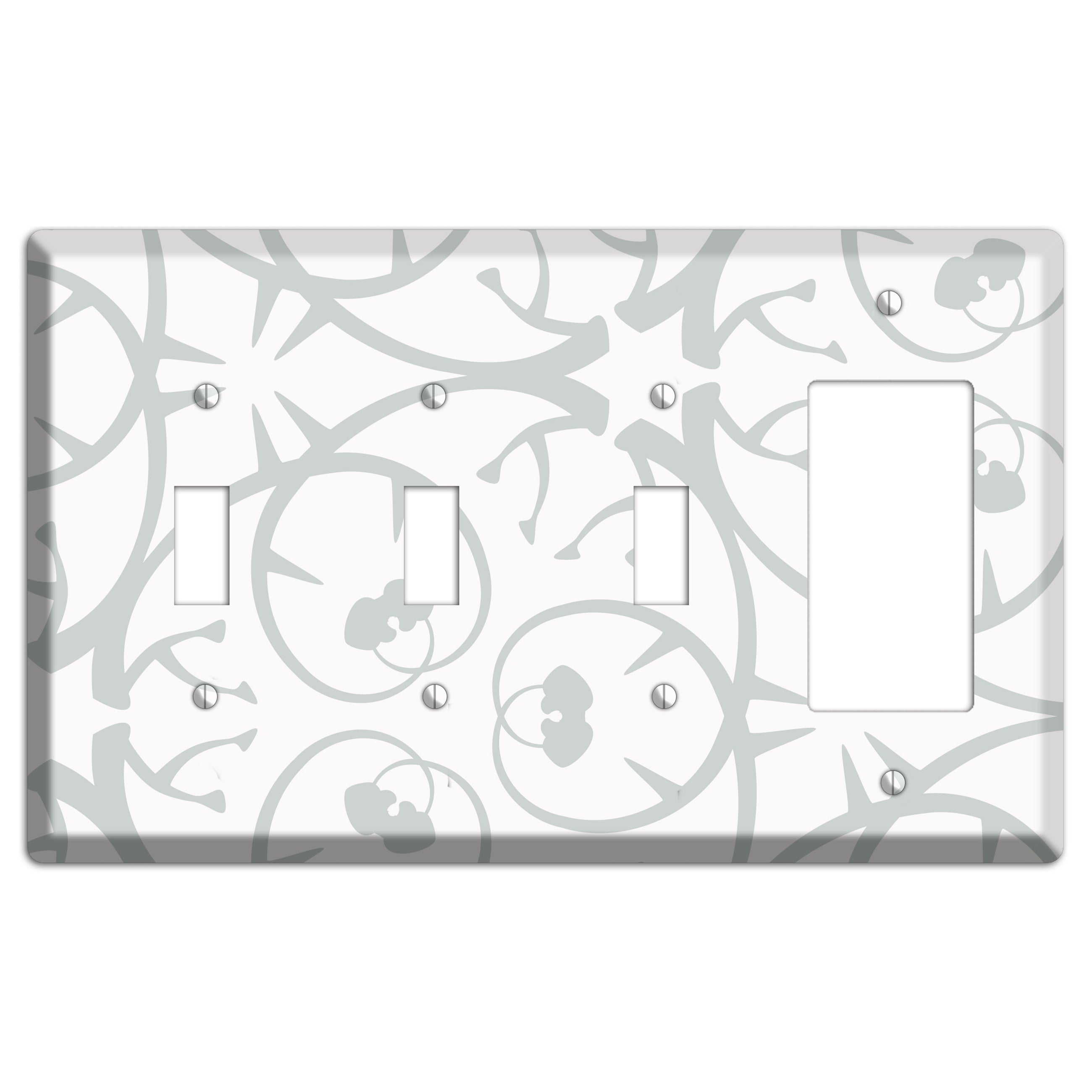 White with Grey Abstract Swirl 3 Toggle / Rocker Wallplate
