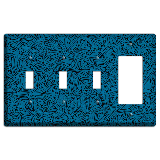 Deco Blue Interlocking Floral 3 Toggle / Rocker Wallplate