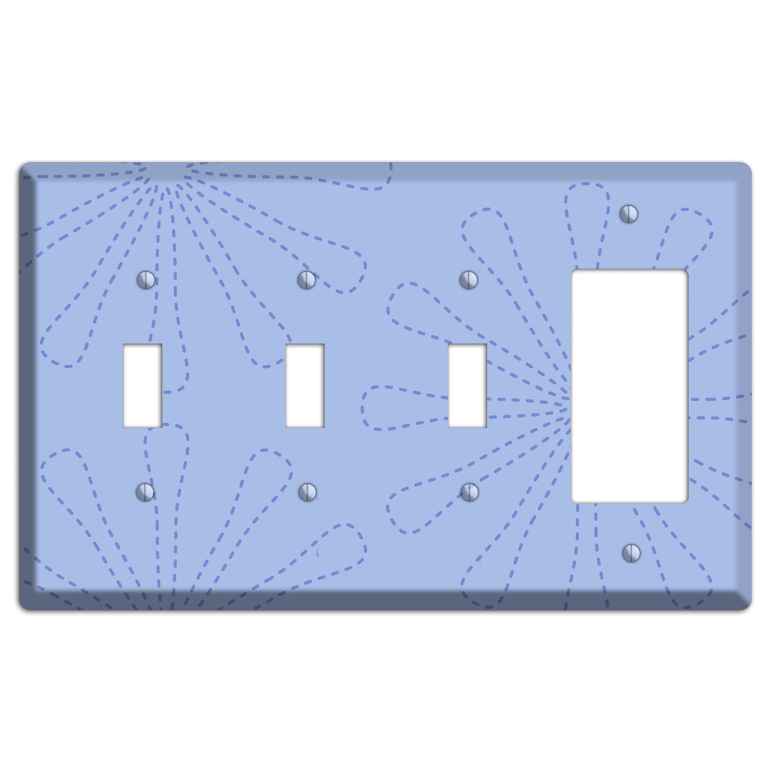 Periwinkle Retro Stipple Floral Contour 3 Toggle / Rocker Wallplate