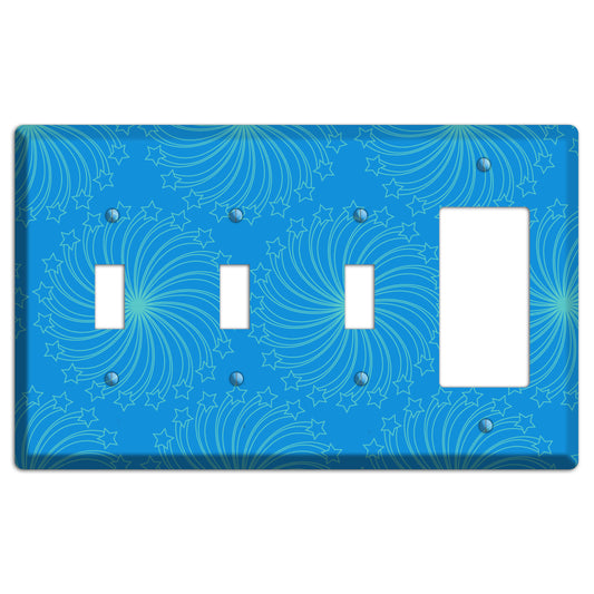 Multi Blue Star Swirl 3 Toggle / Rocker Wallplate
