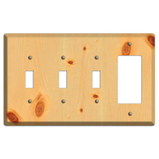 Unfinished Pine Wood 3 Toggle / Rocker Outlet Cover Plate