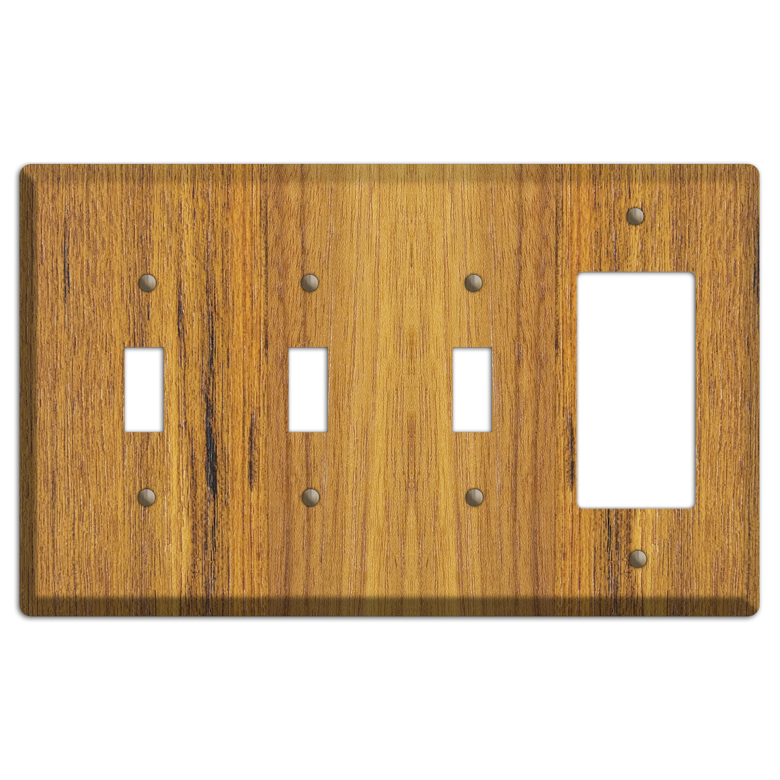 Teak Wood 3 Toggle / Rocker Outlet Cover Plate