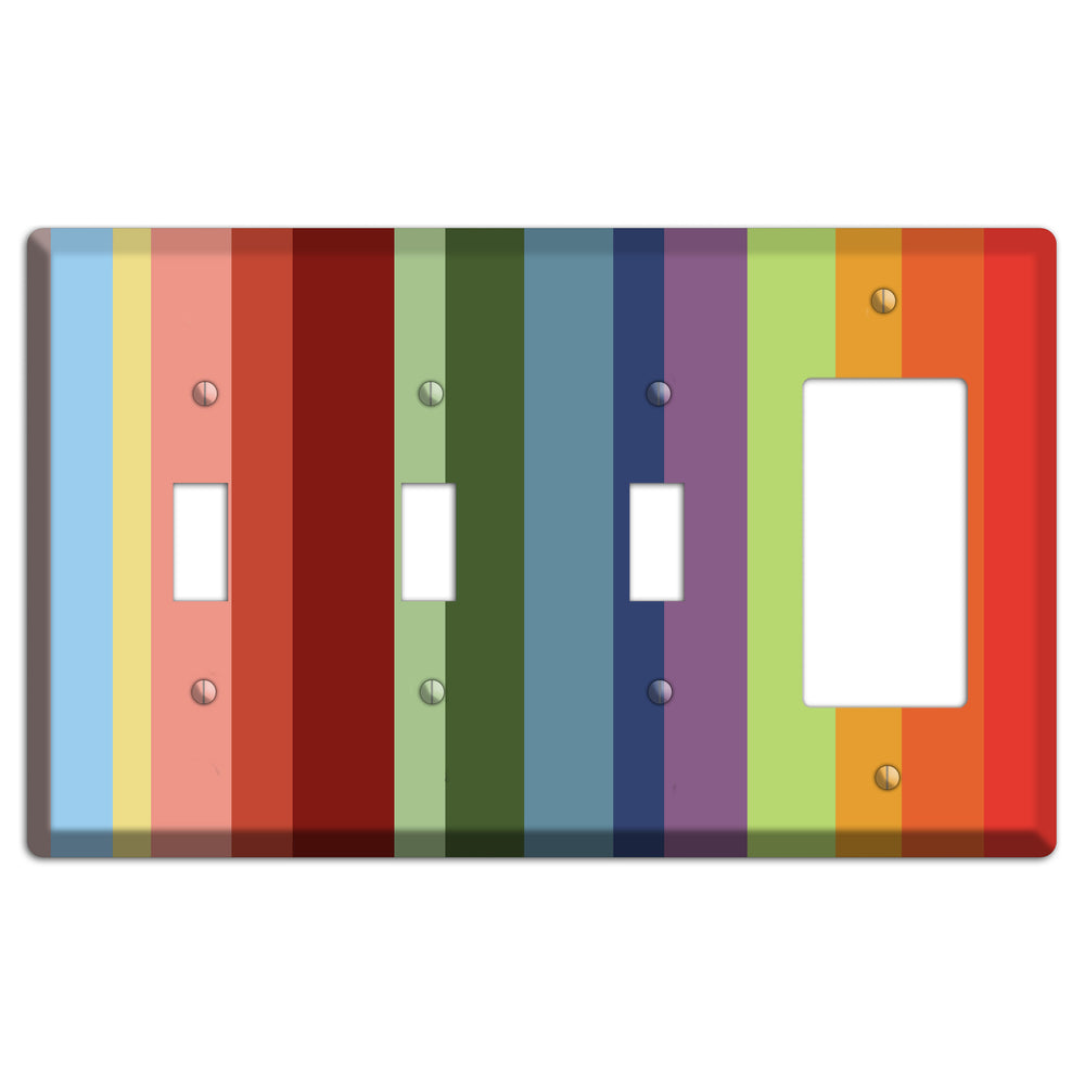 Multi Pastel Vertical Stripe 3 Toggle / Rocker Wallplate