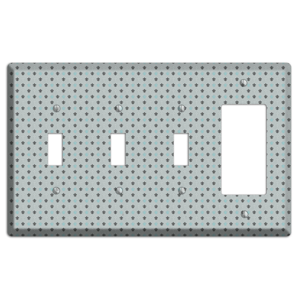 Dusty Blue with Fleur de Lis 3 Toggle / Rocker Wallplate