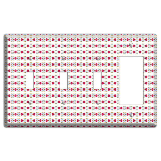 Off White with Red Blue Olive Tapestry 3 Toggle / Rocker Wallplate