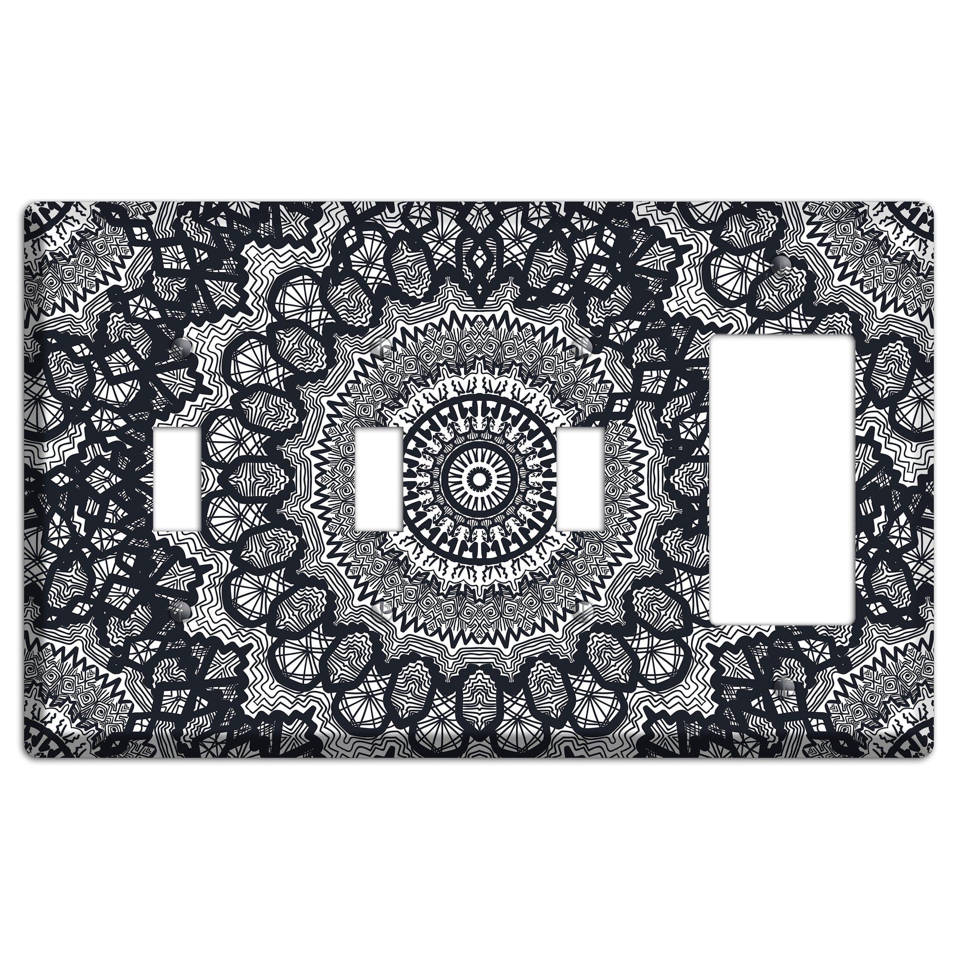 Mandala Black and White Style T Cover Plates 3 Toggle / Rocker Wallplate
