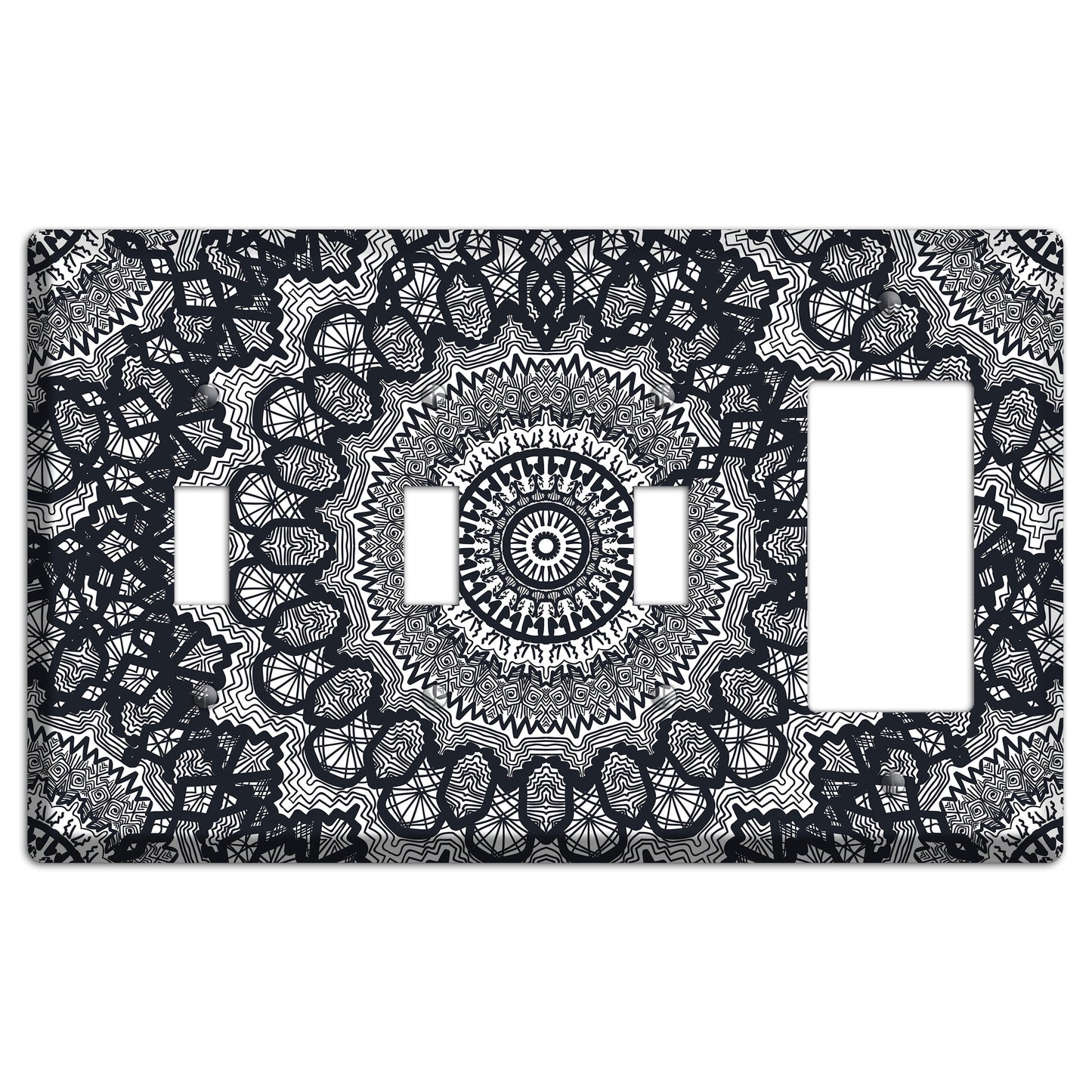 Mandala Black and White Style T Cover Plates 3 Toggle / Rocker Wallplate