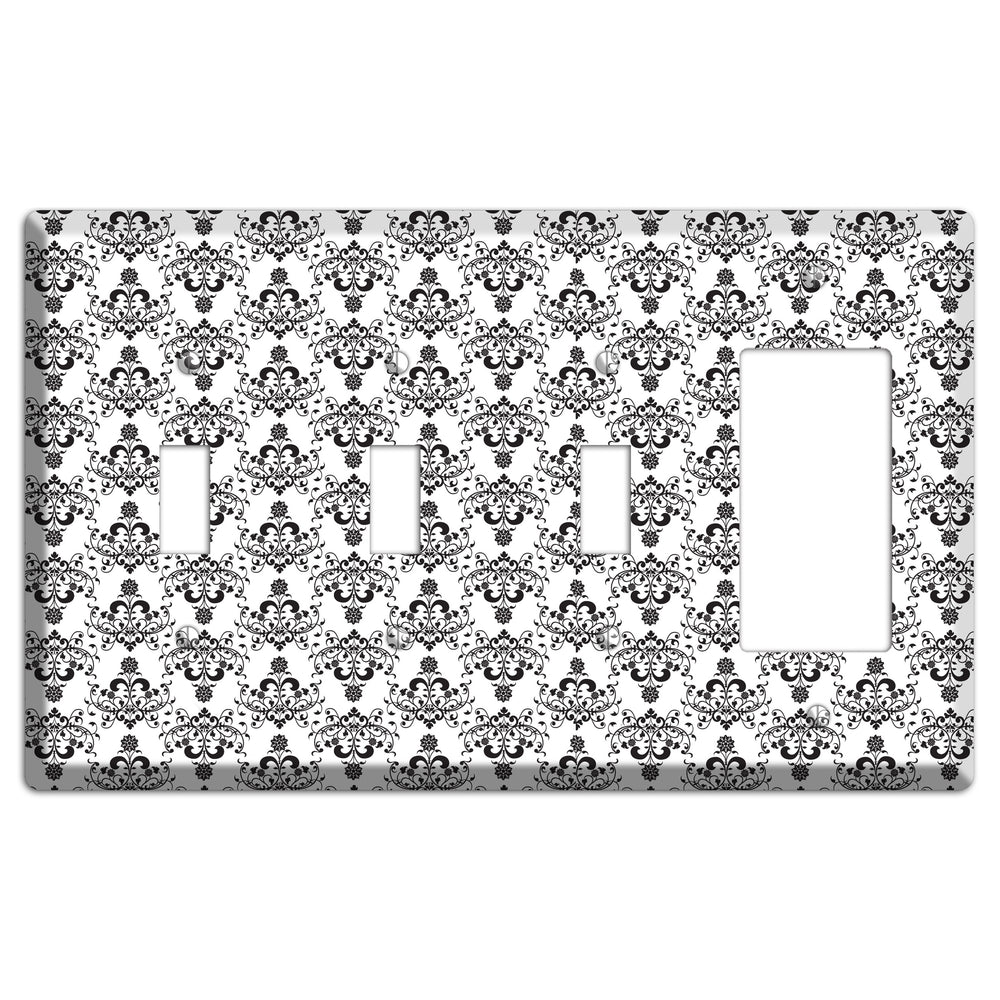 White with Black Cartouche Half Drop 3 Toggle / Rocker Wallplate