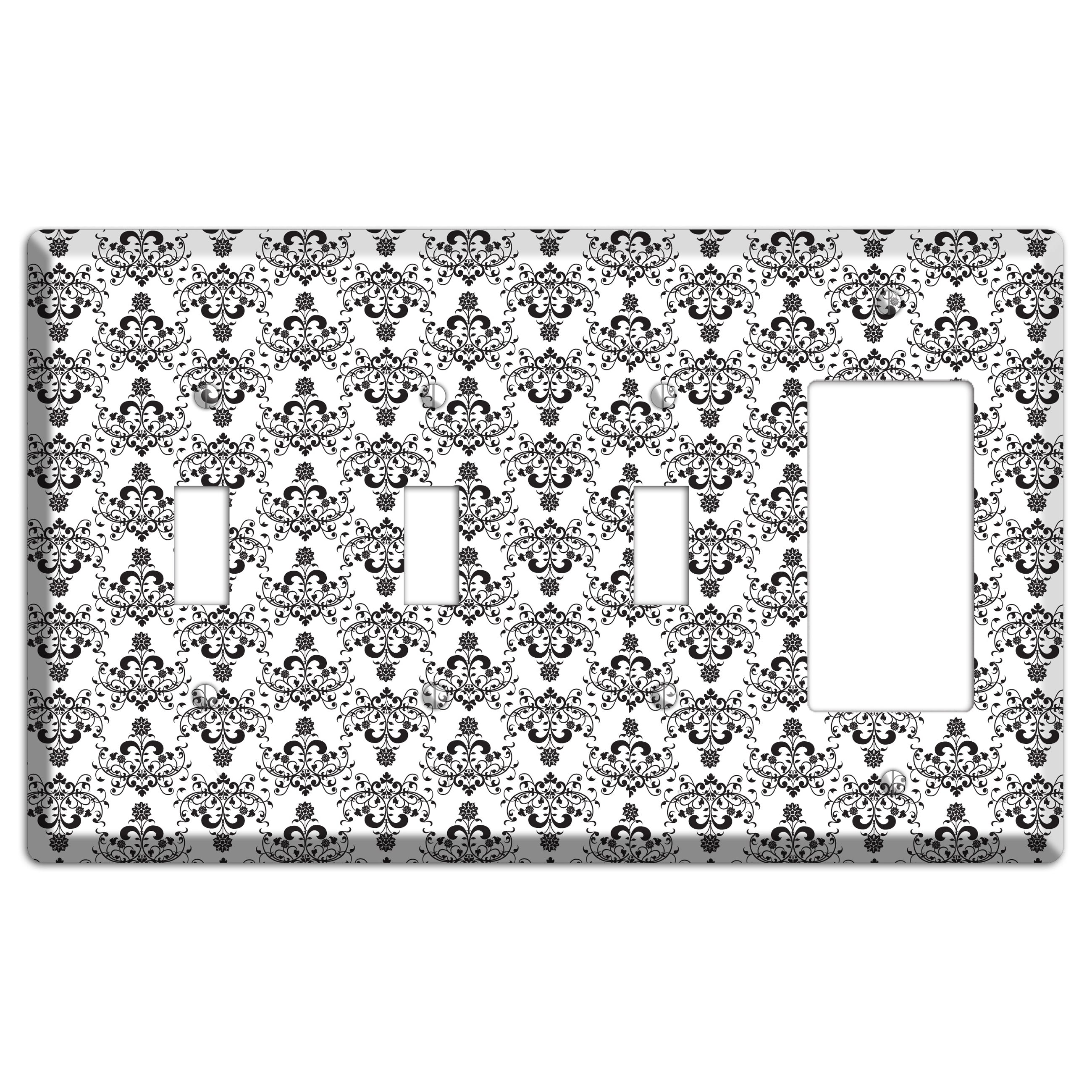 White with Black Cartouche Half Drop 3 Toggle / Rocker Wallplate
