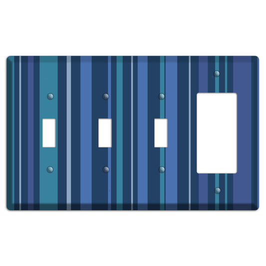 Multi Blue Vertical Stripes 3 Toggle / Rocker Wallplate