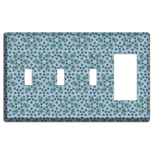 Blue with Multi Green Calico 3 Toggle / Rocker Wallplate