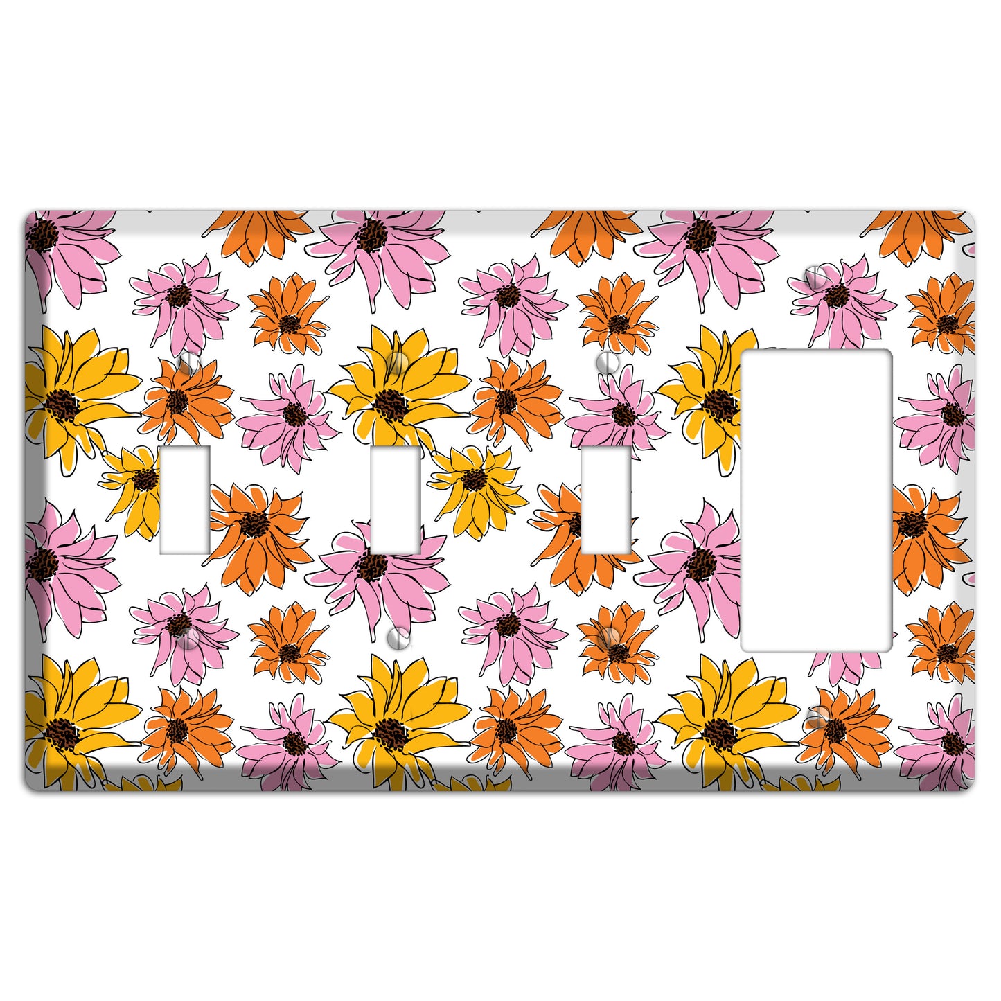 Pink Orange Yellow Flowers 3 Toggle / Rocker Wallplate
