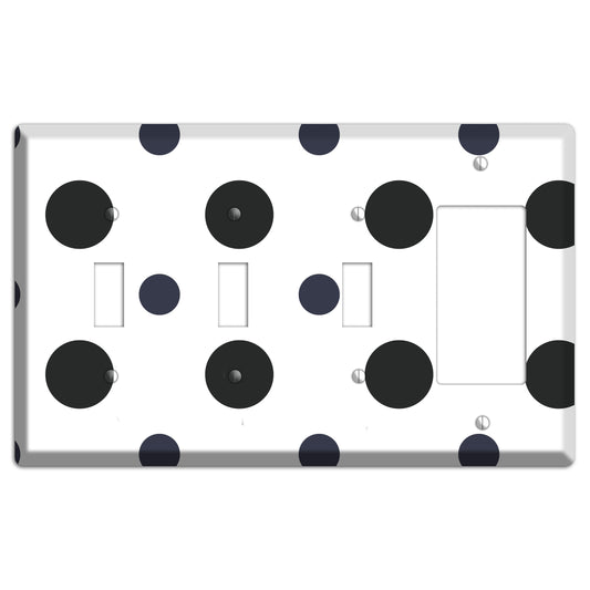 Black Multi Medium Polka Dots 3 Toggle / Rocker Wallplate
