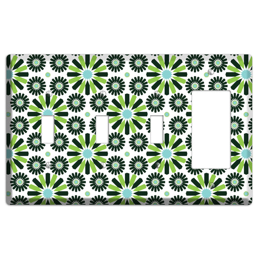Lime and Teal Scandinavian Floral 2 3 Toggle / Rocker Wallplate