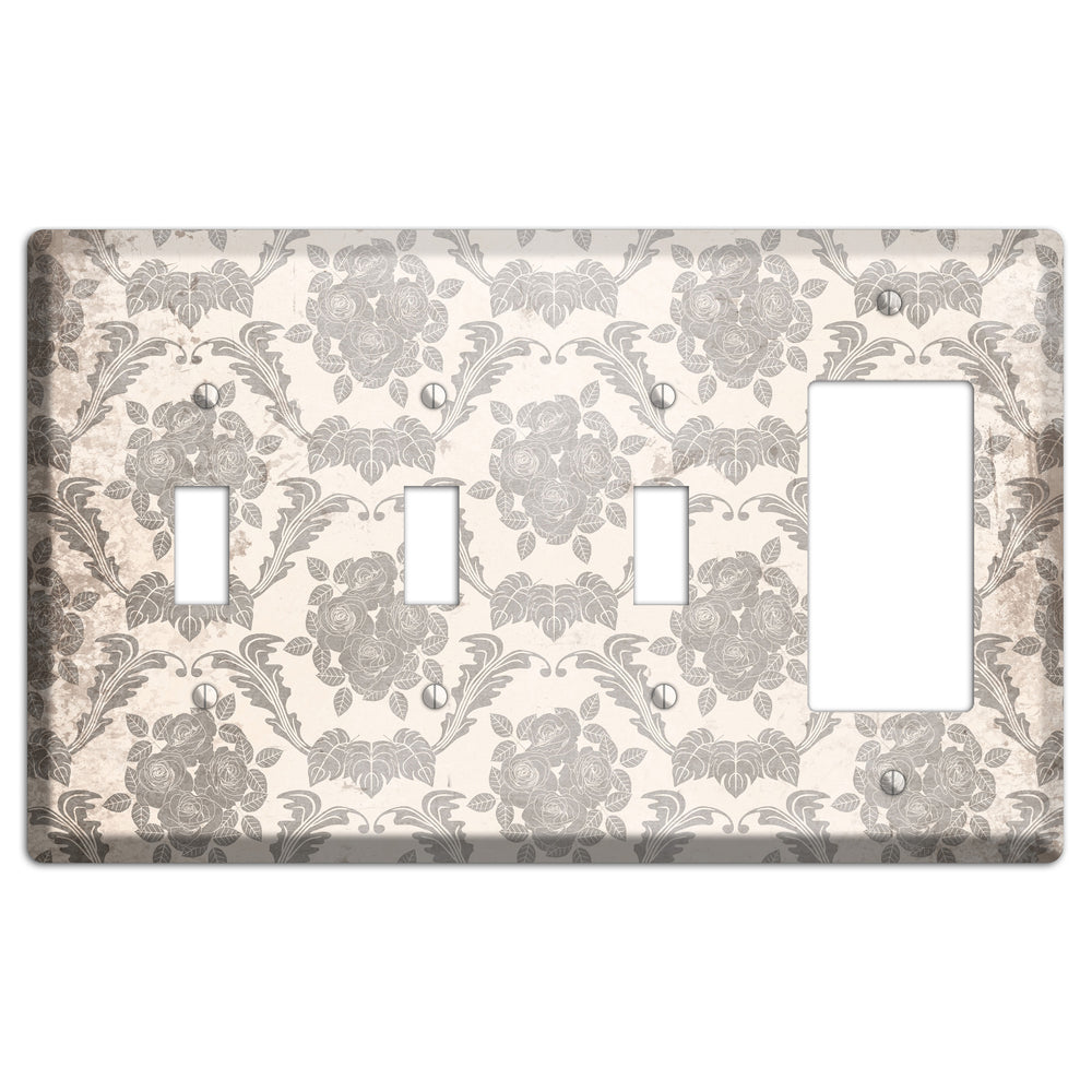 Pearl Bush Vintage Rose Damask 3 Toggle / Rocker Wallplate