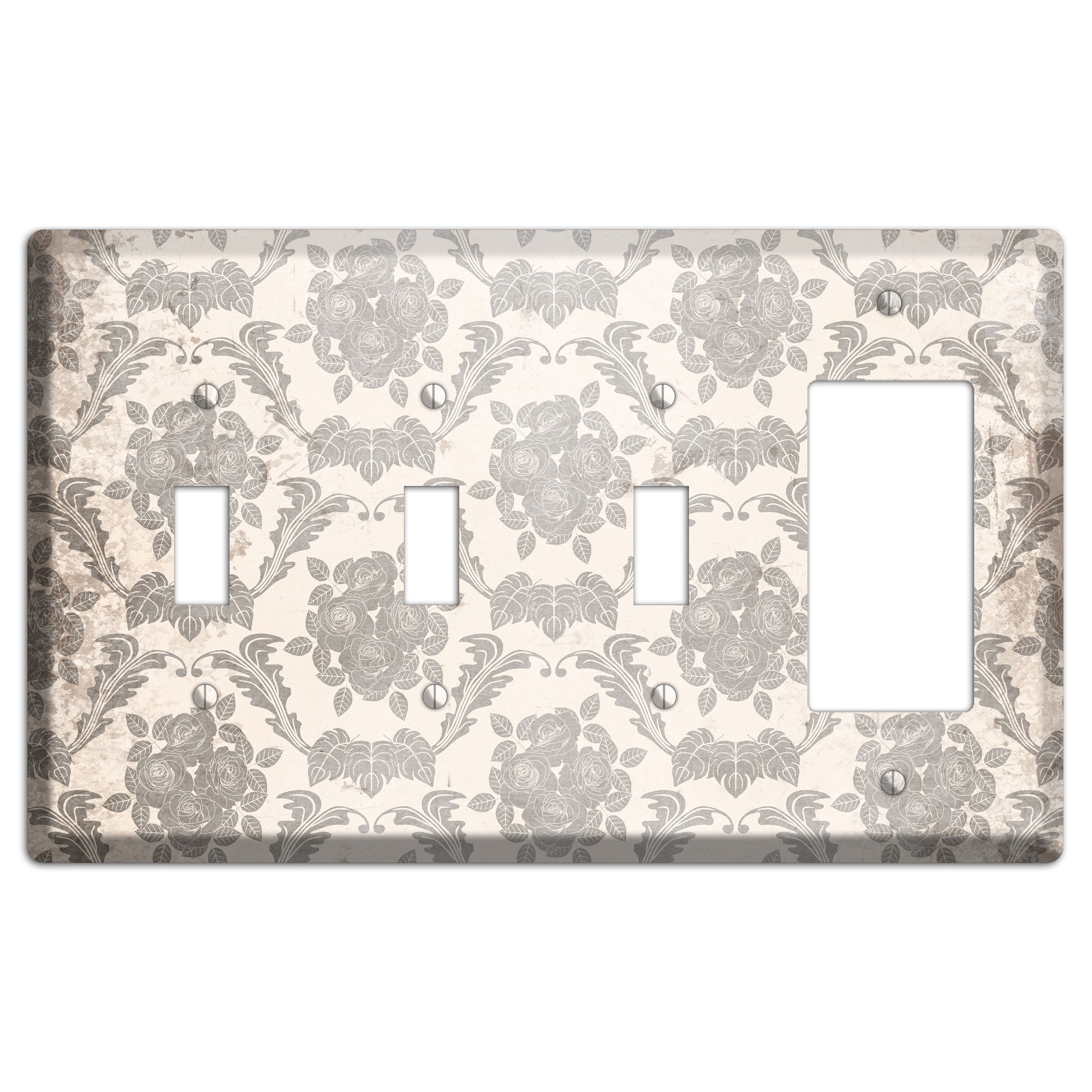 Pearl Bush Vintage Rose Damask 3 Toggle / Rocker Wallplate