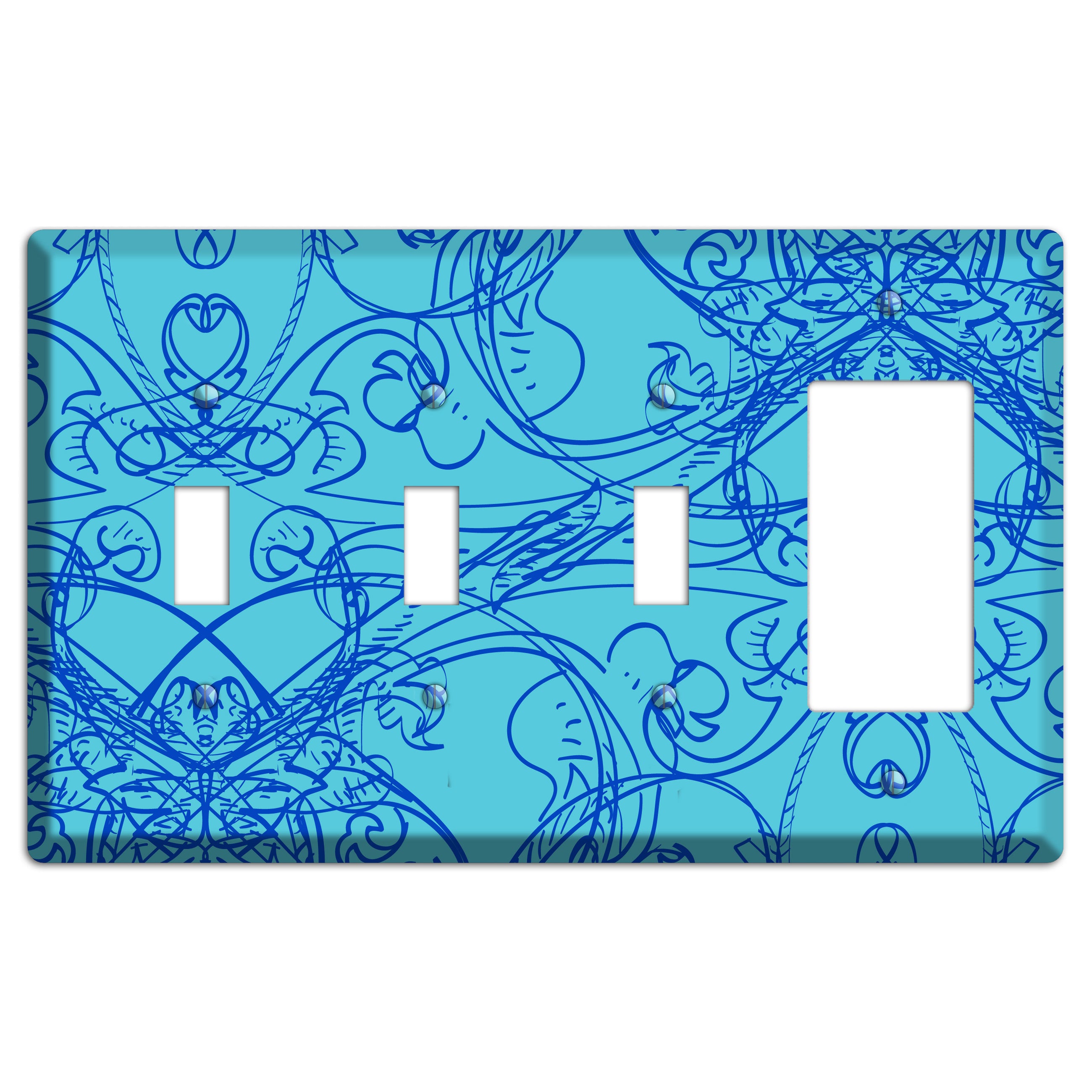 Turquoise Deco Sketch 3 Toggle / Rocker Wallplate