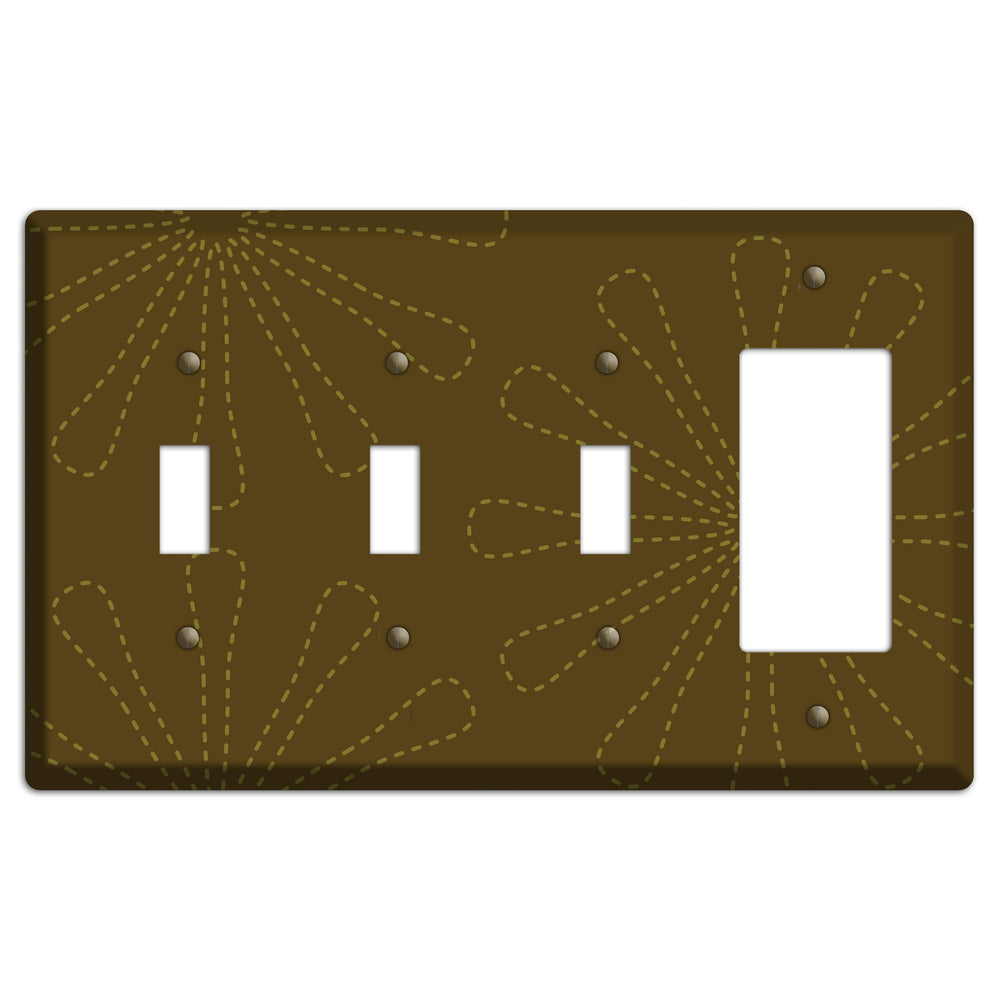 Brown Retro Stipple Floral Contour 3 Toggle / Rocker Wallplate