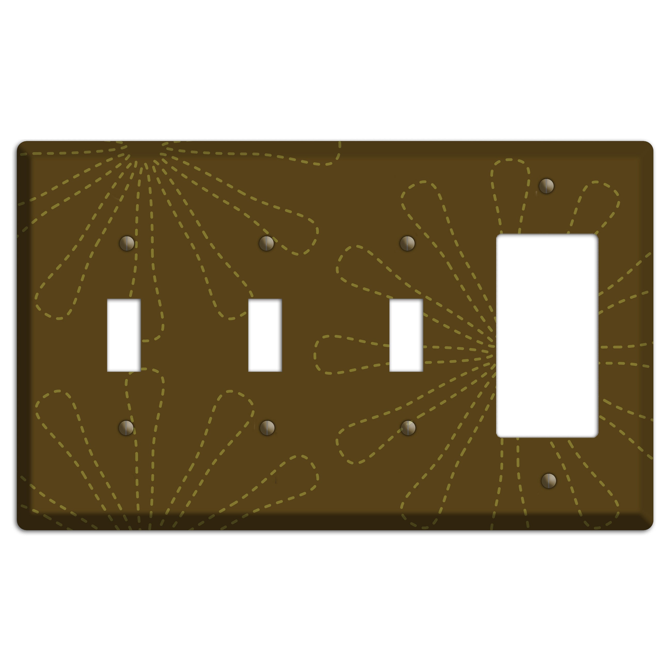 Brown Retro Stipple Floral Contour 3 Toggle / Rocker Wallplate