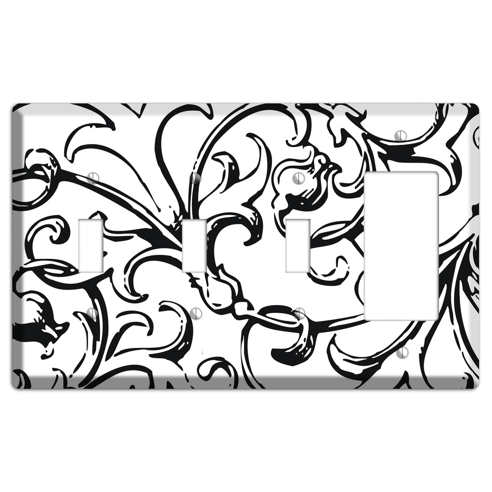 Victorian Black and White 3 Toggle / Rocker Wallplate