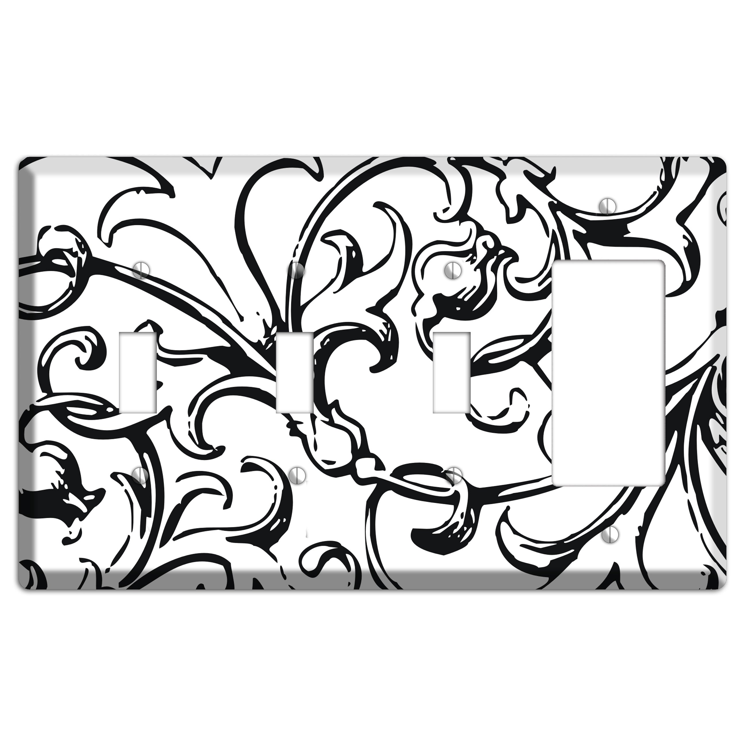 Victorian Black and White 3 Toggle / Rocker Wallplate