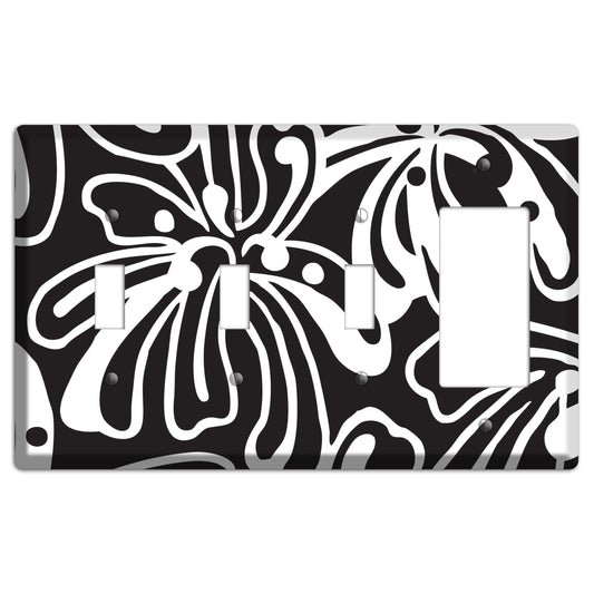Black with White Flower 3 Toggle / Rocker Wallplate