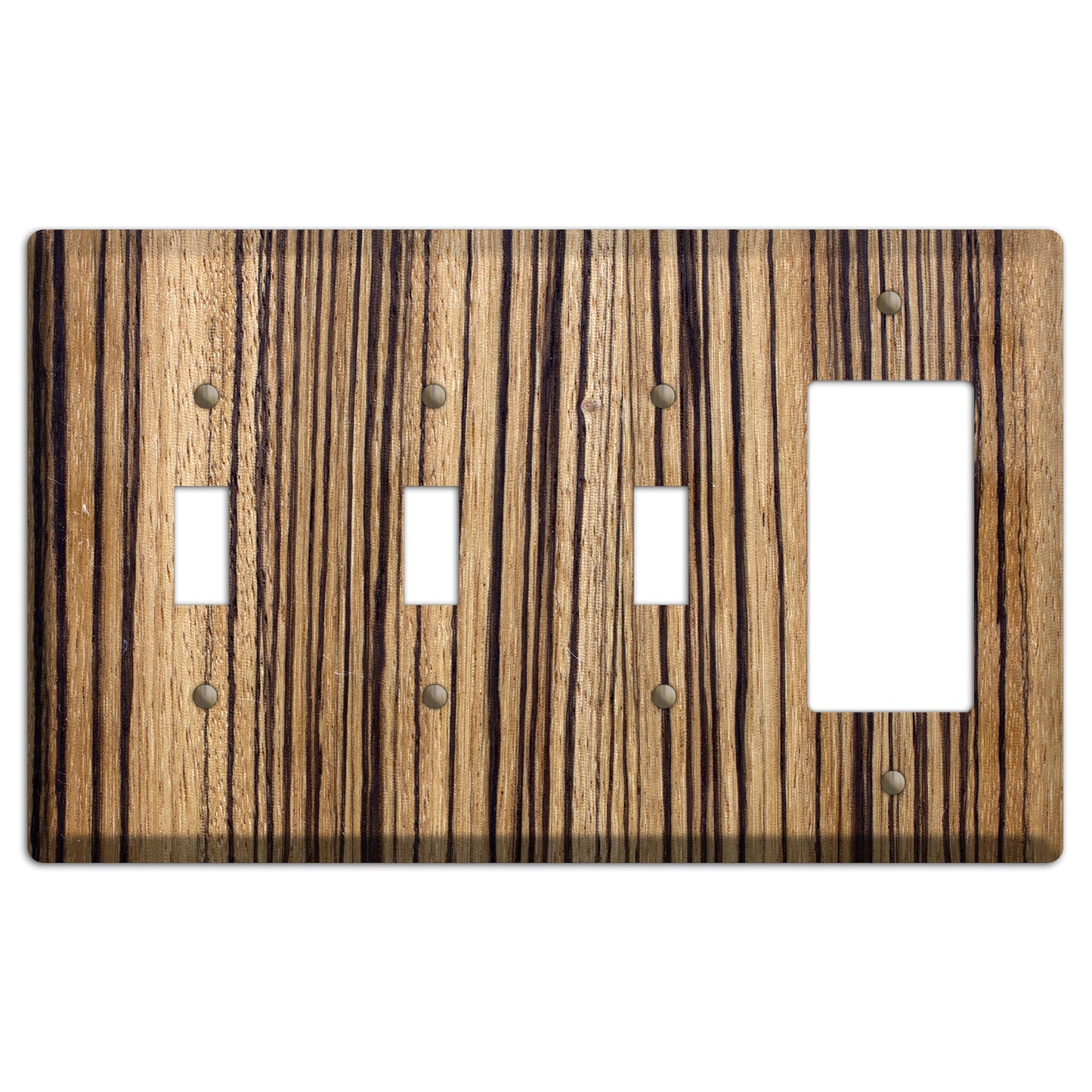 Zebrawood Wood 3 Toggle / Rocker Outlet Cover Plate