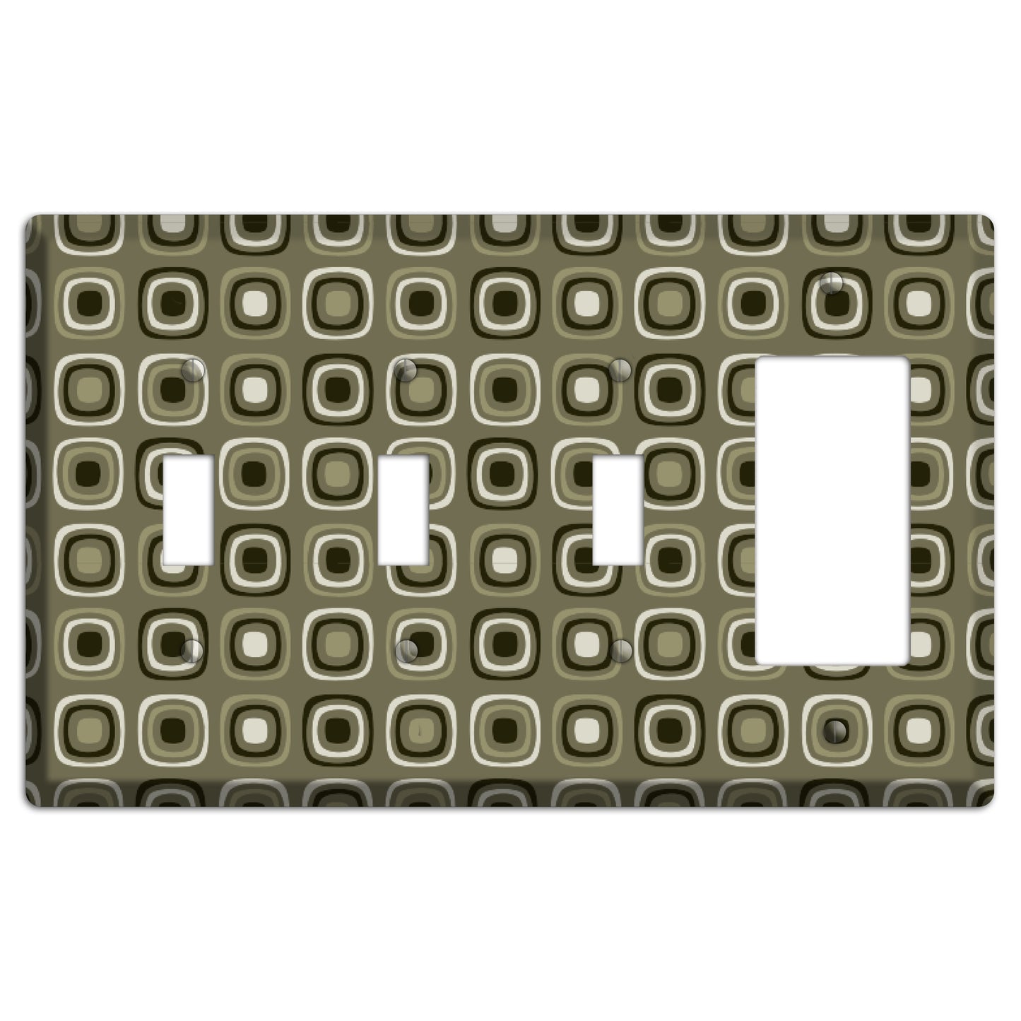 Multi Olive and Brown Retro Squares 3 Toggle / Rocker Wallplate