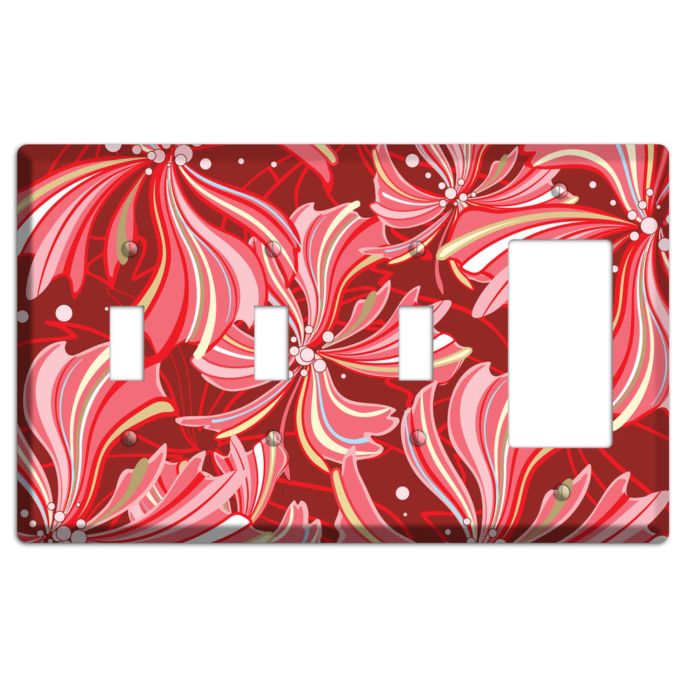 Red Deco Blossoms 3 Toggle / Rocker Wallplate