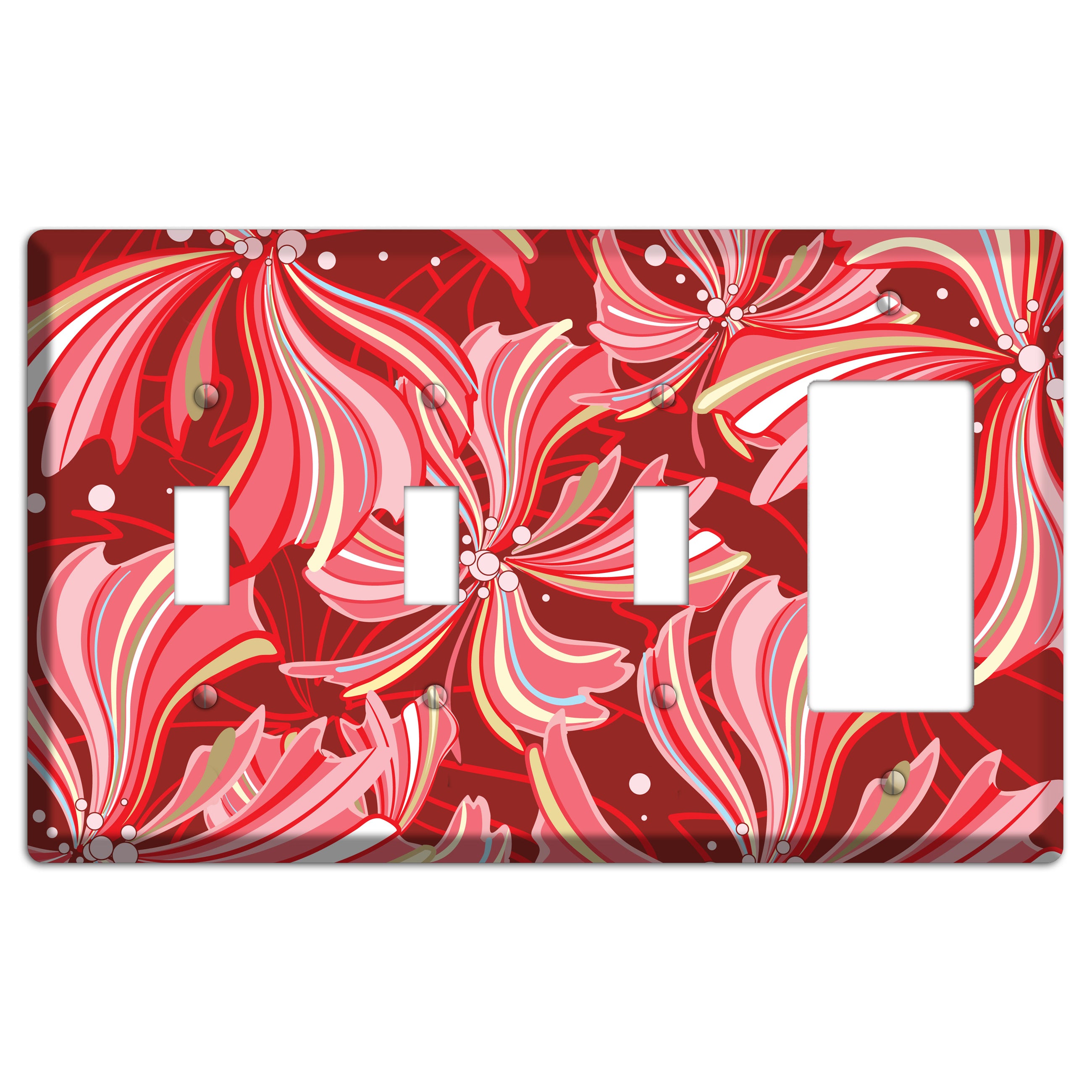 Red Deco Blossoms 3 Toggle / Rocker Wallplate