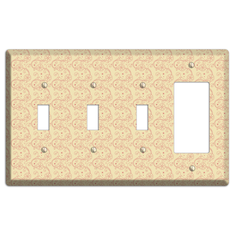 Tiny Off White Floral Swirl 3 Toggle / Rocker Wallplate