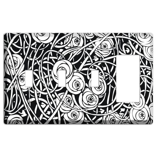 Black and White Deco Floral 3 Toggle / Rocker Wallplate