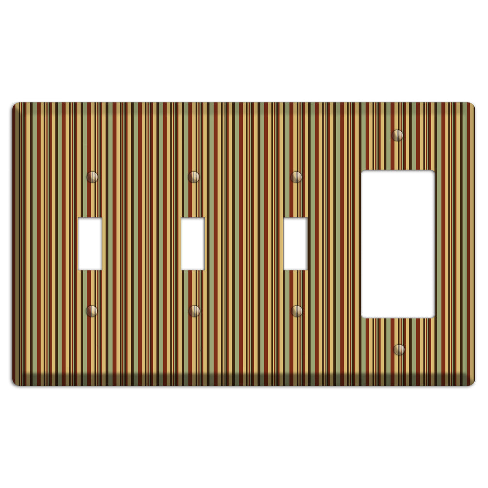 Red and Green Stripes 3 Toggle / Rocker Wallplate