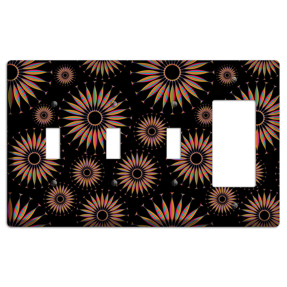 Black with Multi Suzani 3 Toggle / Rocker Wallplate