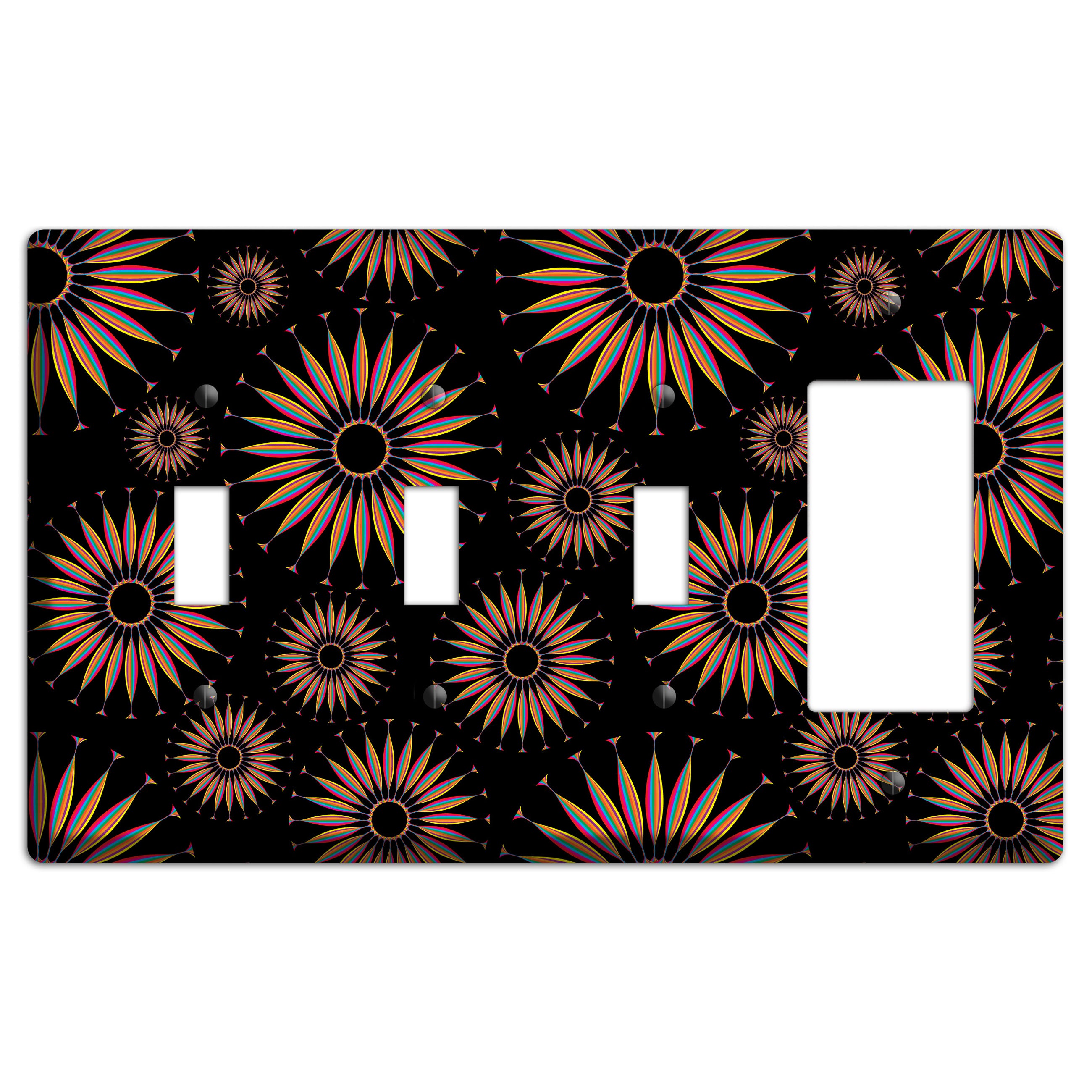 Black with Multi Suzani 3 Toggle / Rocker Wallplate