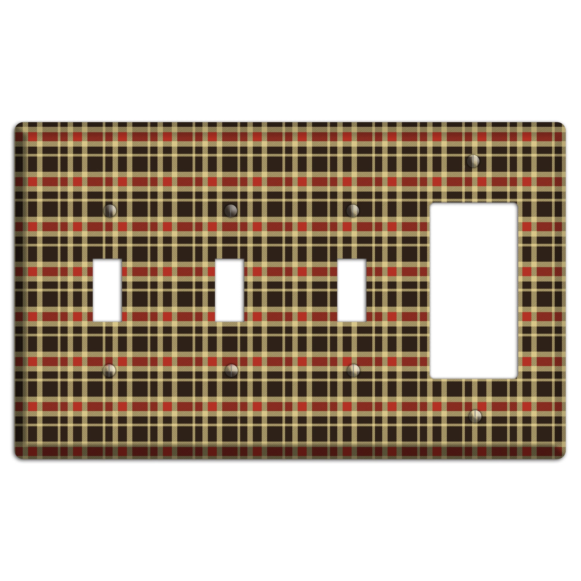 Maroon and Black Plaid 3 Toggle / Rocker Wallplate