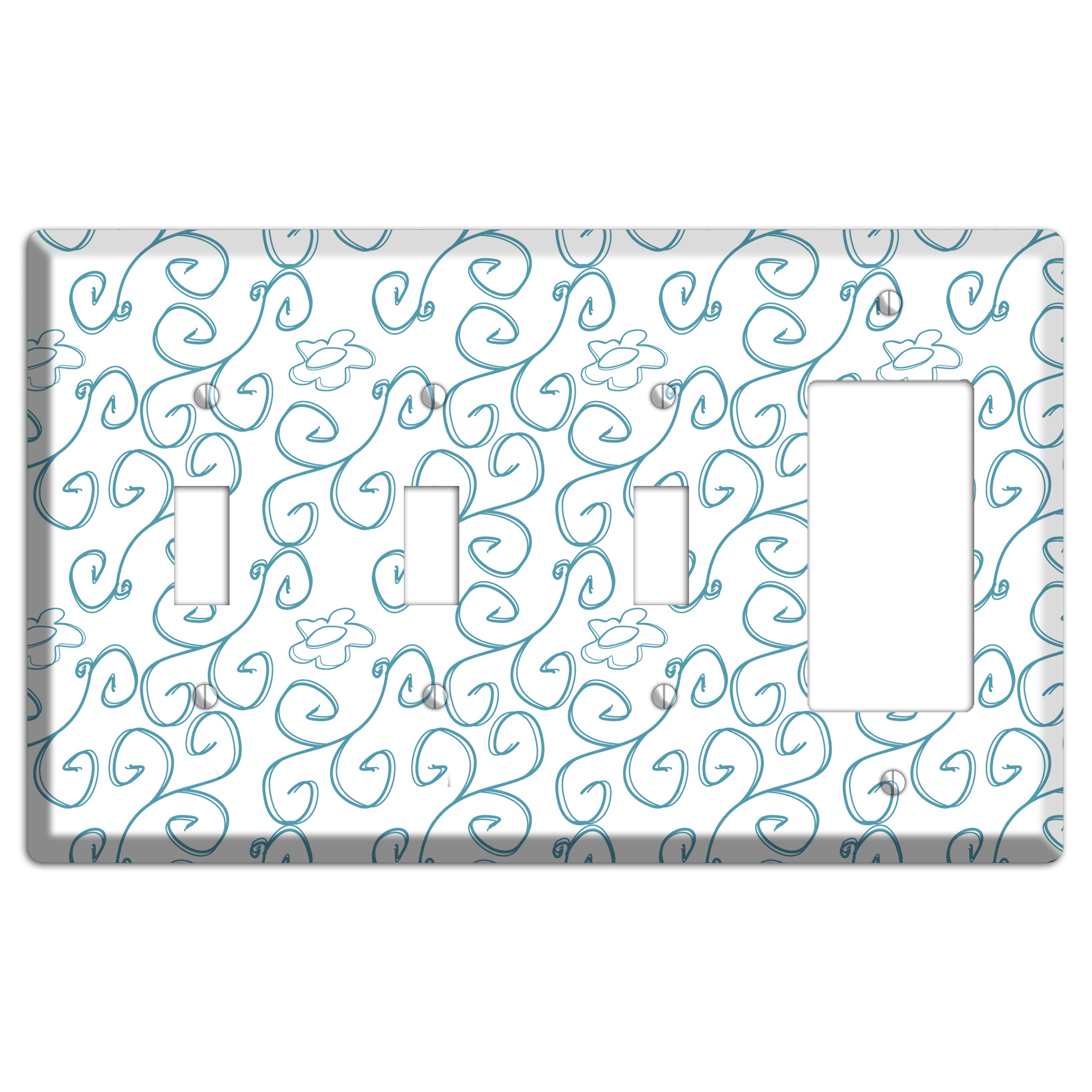 Blue Scroll Flower Contour 3 Toggle / Rocker Wallplate
