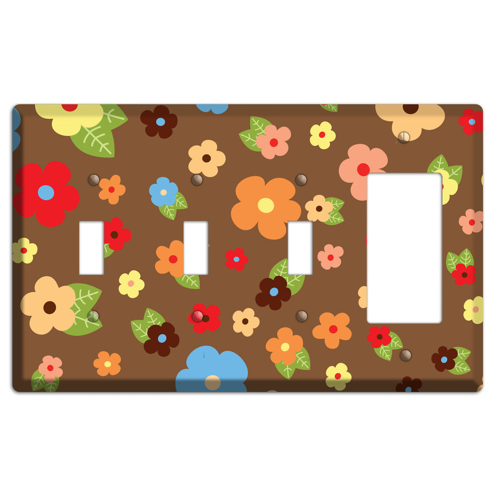 Brown Delicate Flowers 3 Toggle / Rocker Wallplate