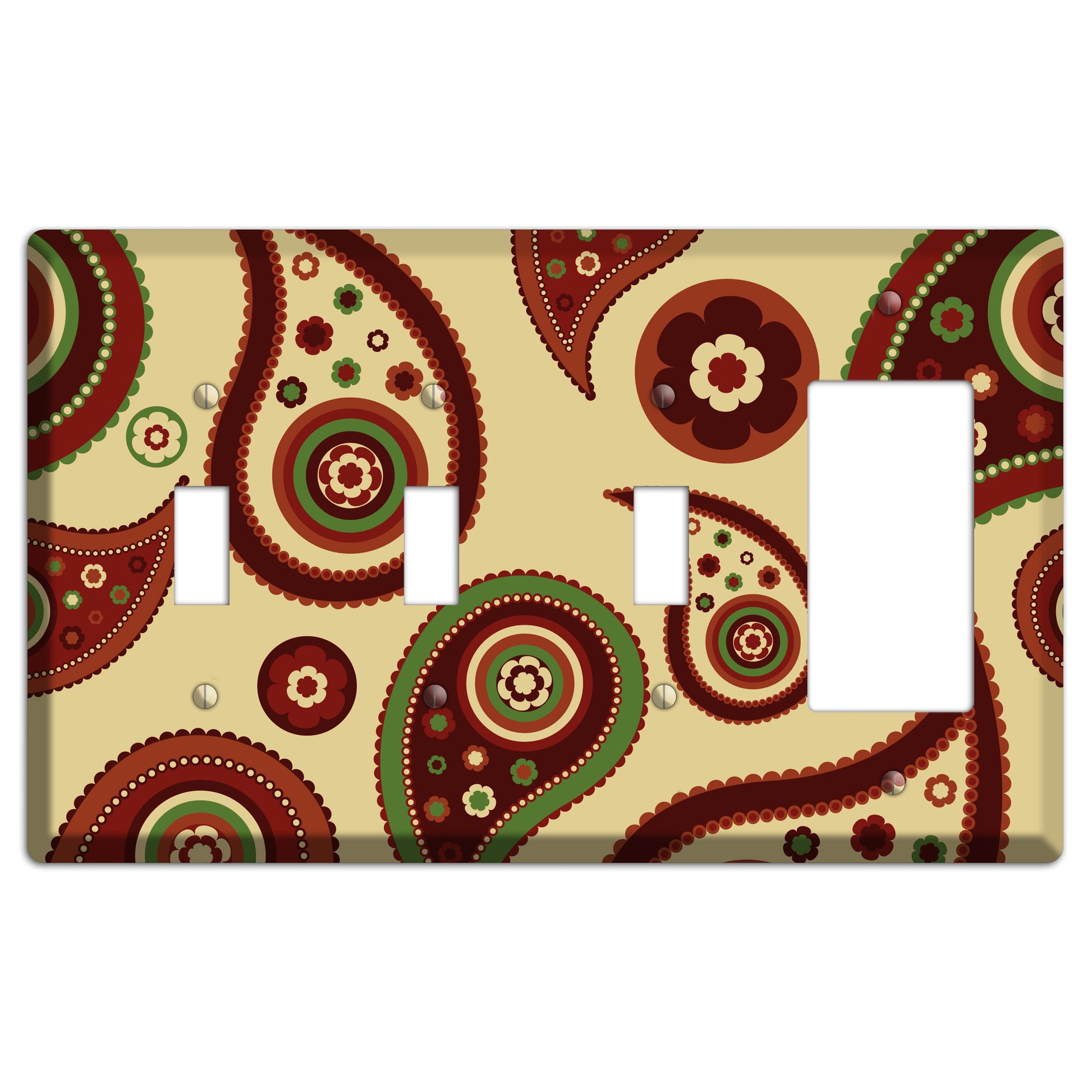 Beige Paisley 3 Toggle / Rocker Wallplate