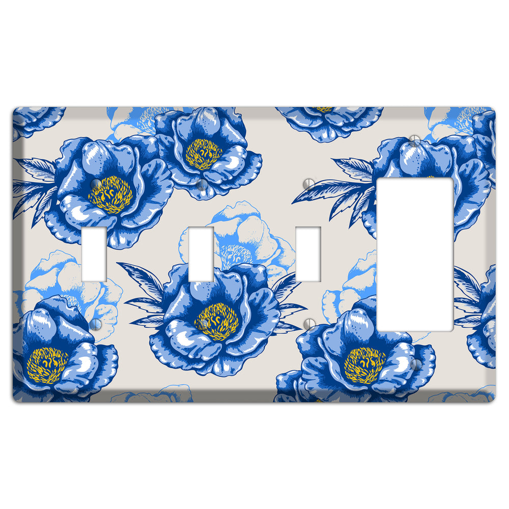 Blue Peony 3 Toggle / Rocker Wallplate