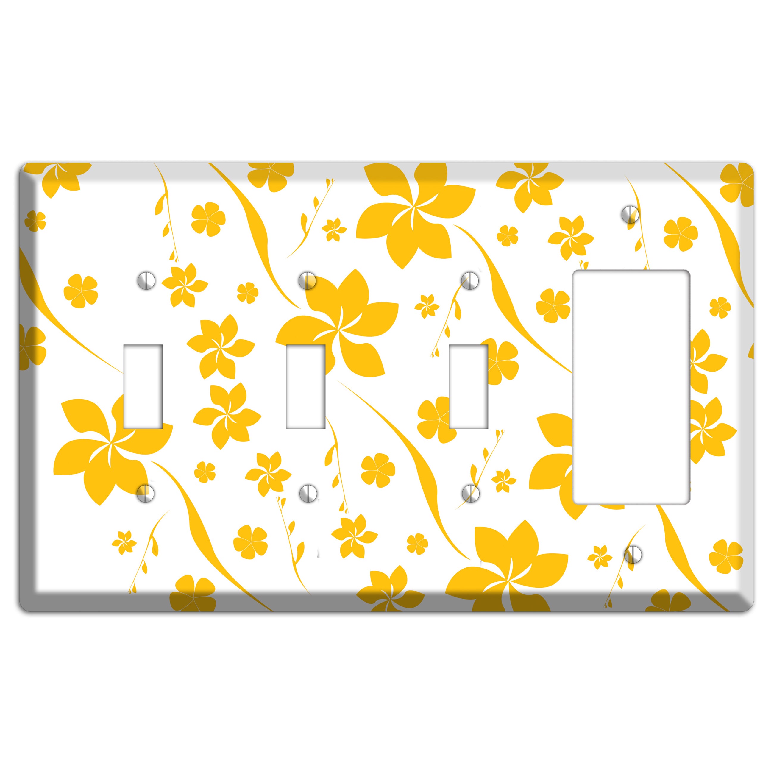 White with Yellow Flower 3 Toggle / Rocker Wallplate