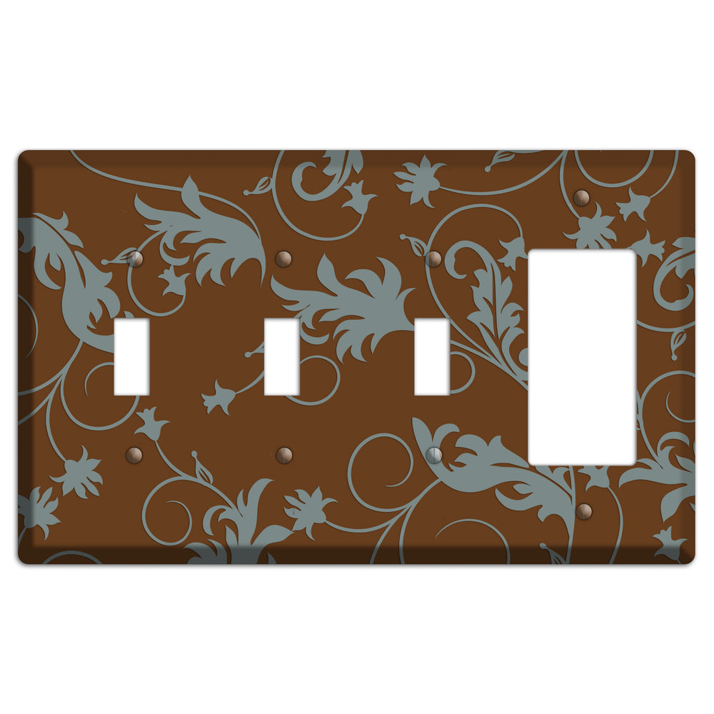 Brown and Grey Victorian Sprig 3 Toggle / Rocker Wallplate