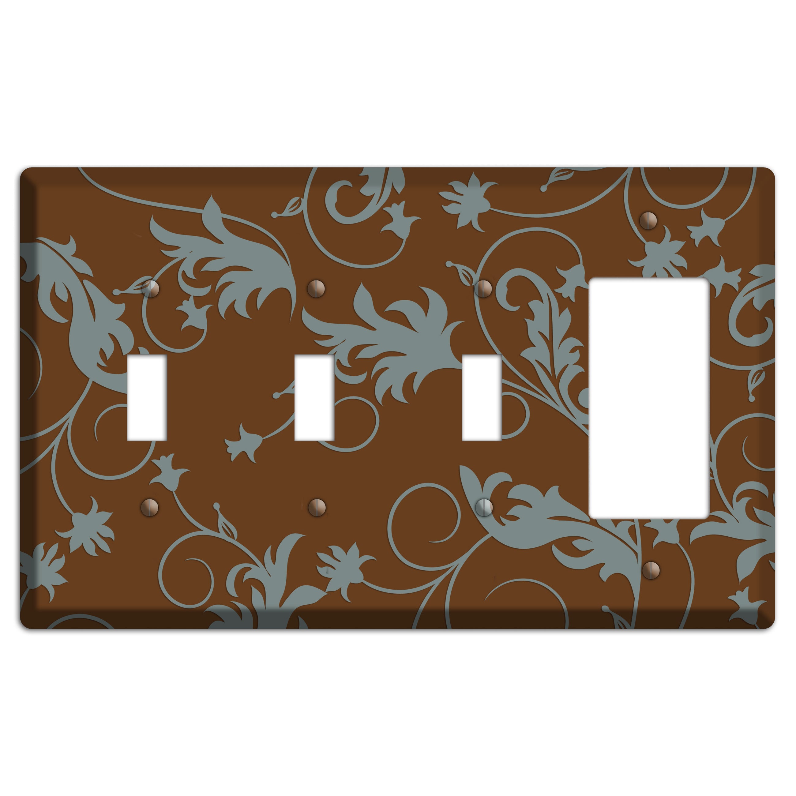 Brown and Grey Victorian Sprig 3 Toggle / Rocker Wallplate
