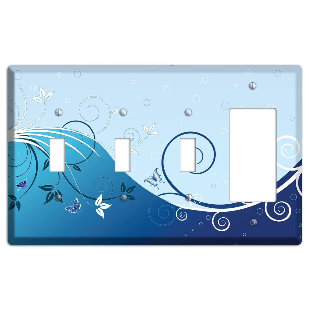 Blue Floral Sprig 3 Toggle / Rocker Wallplate