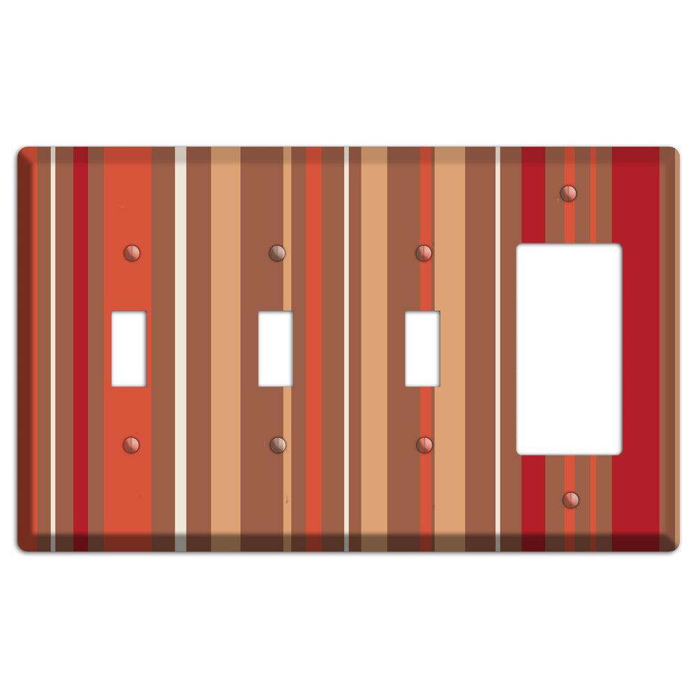 Multi Coral Vertical Stripe 3 Toggle / Rocker Wallplate