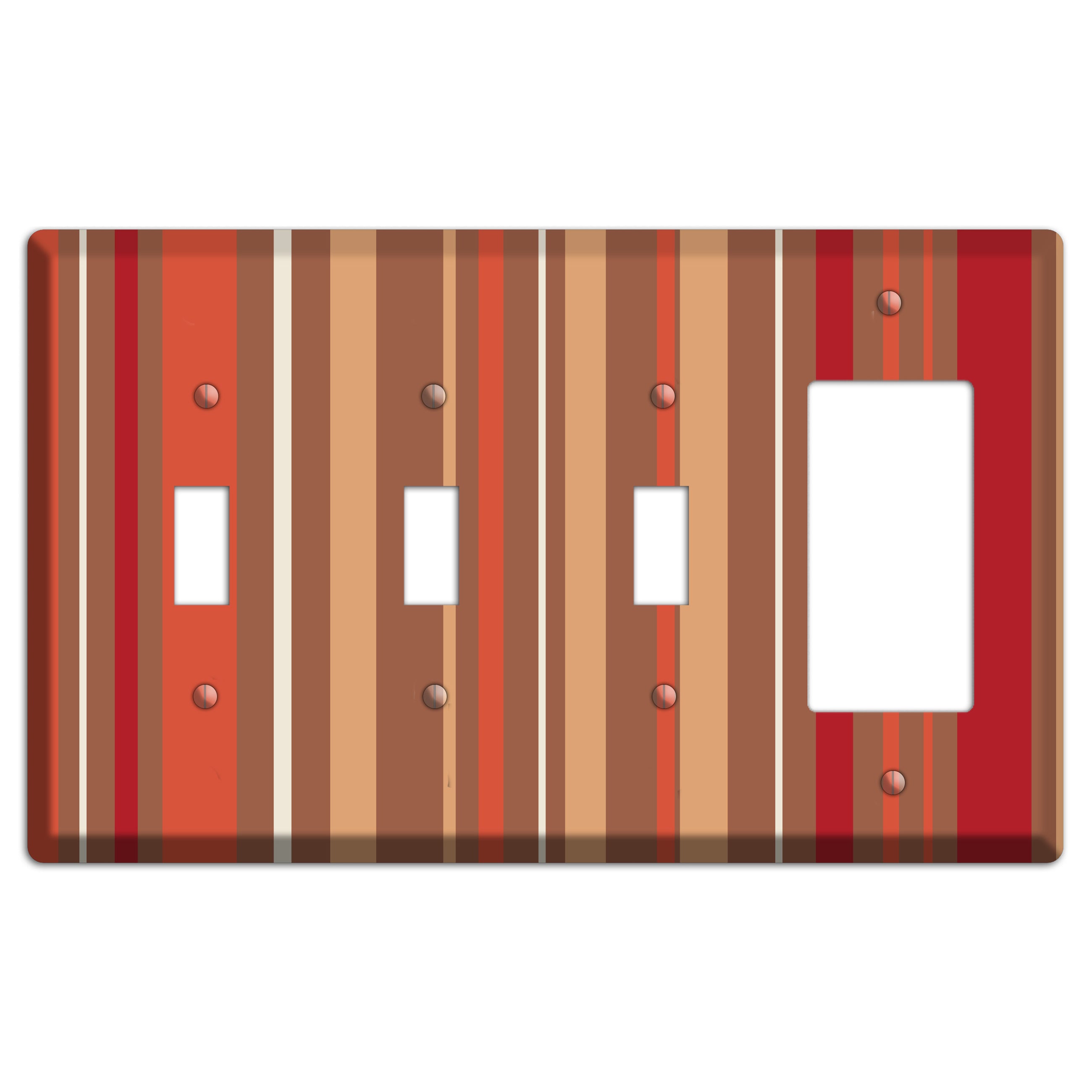 Multi Coral Vertical Stripe 3 Toggle / Rocker Wallplate