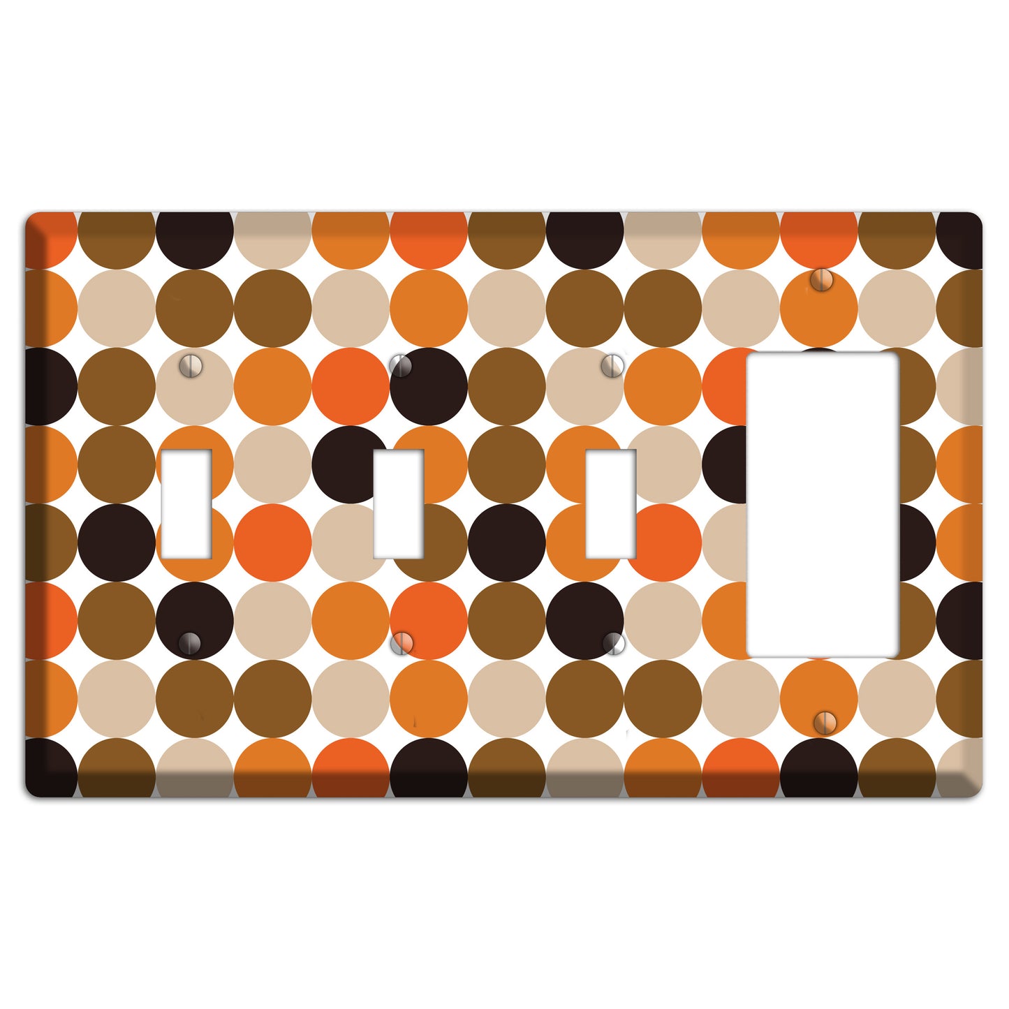 Orange Brown Black Beige Tiled Dots 3 Toggle / Rocker Wallplate